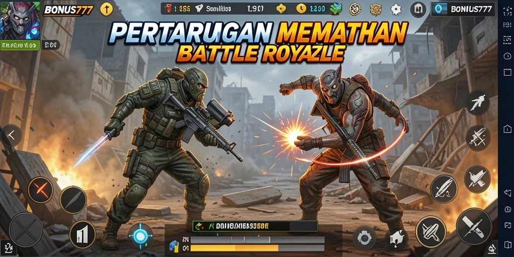 Tampilan gameplay mendebarkan dari pertandingan Battle Royale.