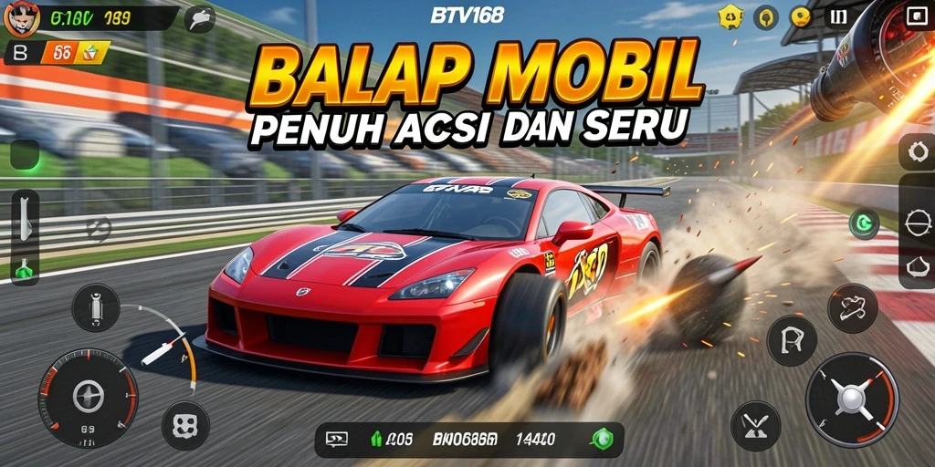 Screenshot BTV168 menampilkan aksi balap mobil yang mendebarkan.