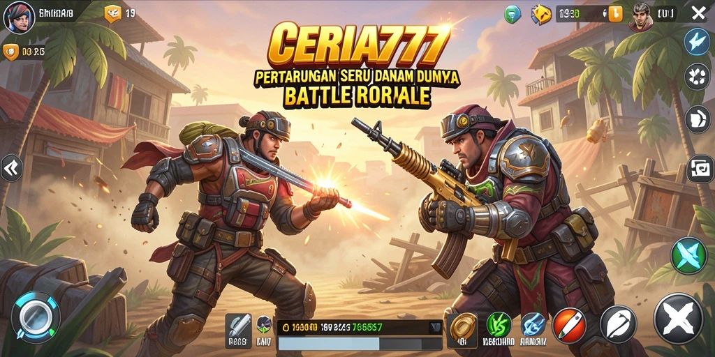 Tangkapan layar CERIA777 menunjukkan aksi intens dalam Battle Royale.