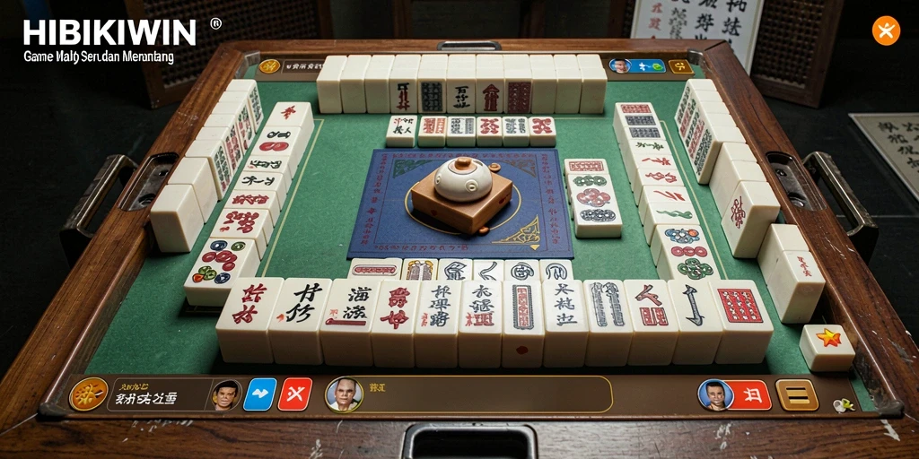 Tampilan gameplay seru dari HIBIKIWIN dengan ubin Mahjong.