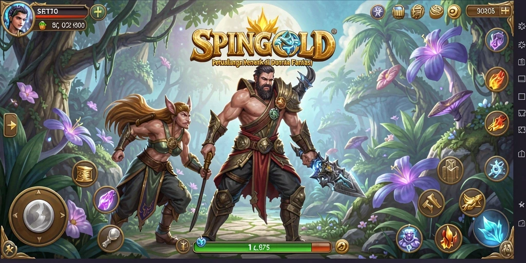 Tangkapan layar gameplay SPINGOLD menampilkan aksi petualangan yang mendebarkan.