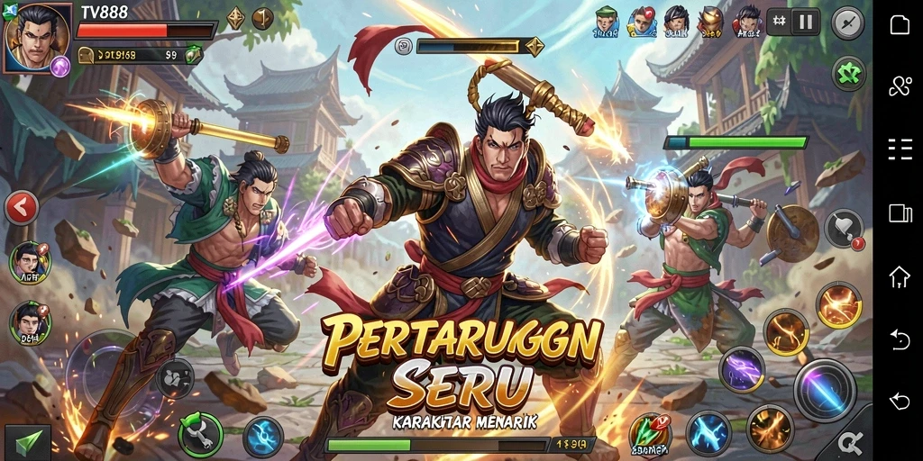 Gambaran aksi pertarungan seru dalam TV888.